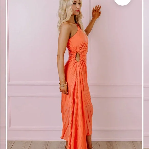 Dream Coral Pleated Satin One Shoulder Dream Destination Midi Dress NWT NY&C M - Picture 11 of 13